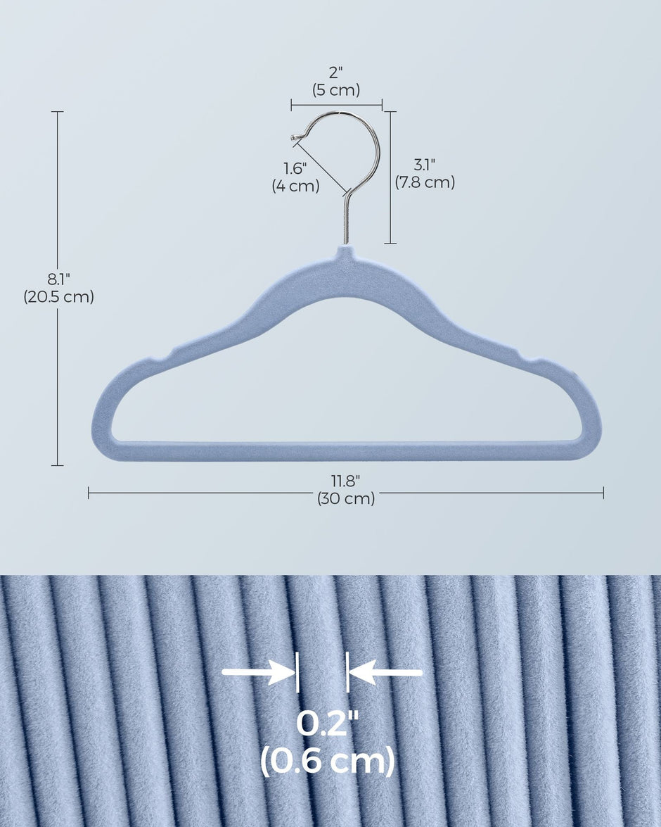 Pack of 50 Velvet Baby Hangers – Velvet – Pale Blue – Non-Slip Design with Rose Gold Hooks