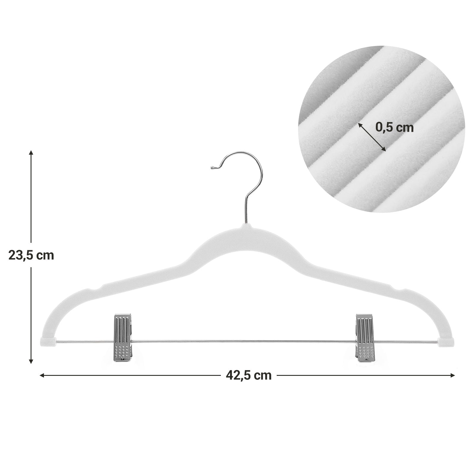 Pants Hangers – Velvet – White – Adjustable Clips, Heavy-Duty, Space-Saving (12-Pack)