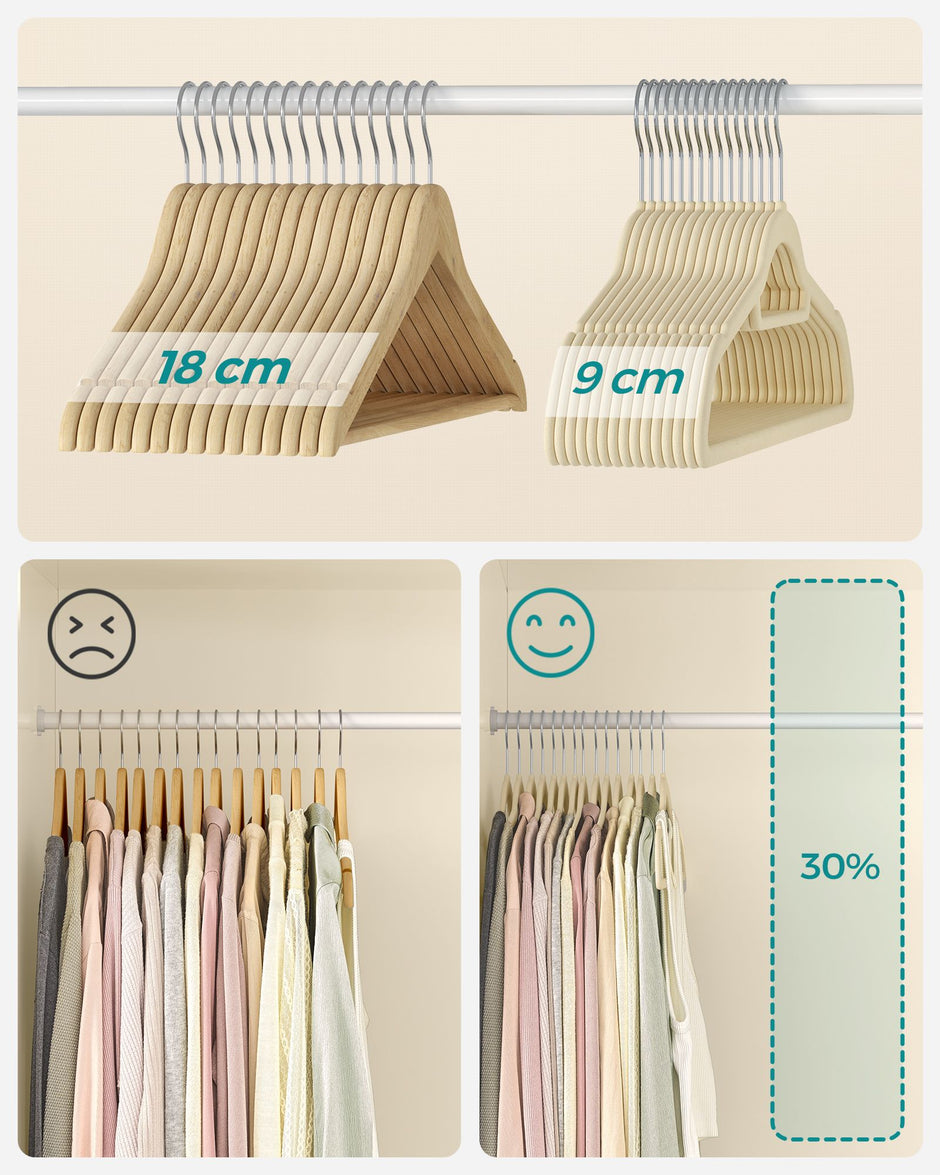 Velvet Hangers – Velvet – Beige – Space-Saving, Non-Slip with Tie Bar and 360° Swivel Hook, Set of 20
