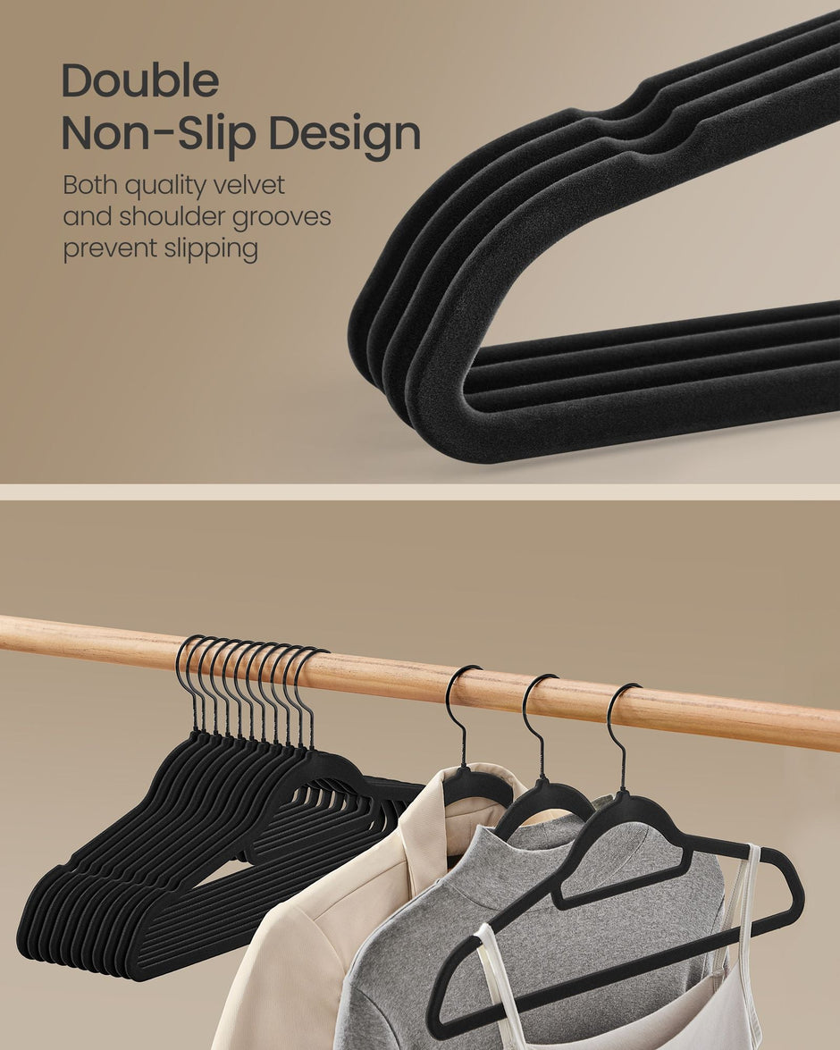 Set of 50 Velvet Coat Hangers – Velvet – Ink Black – Non-Slip with Rose Gold Swivel Hook