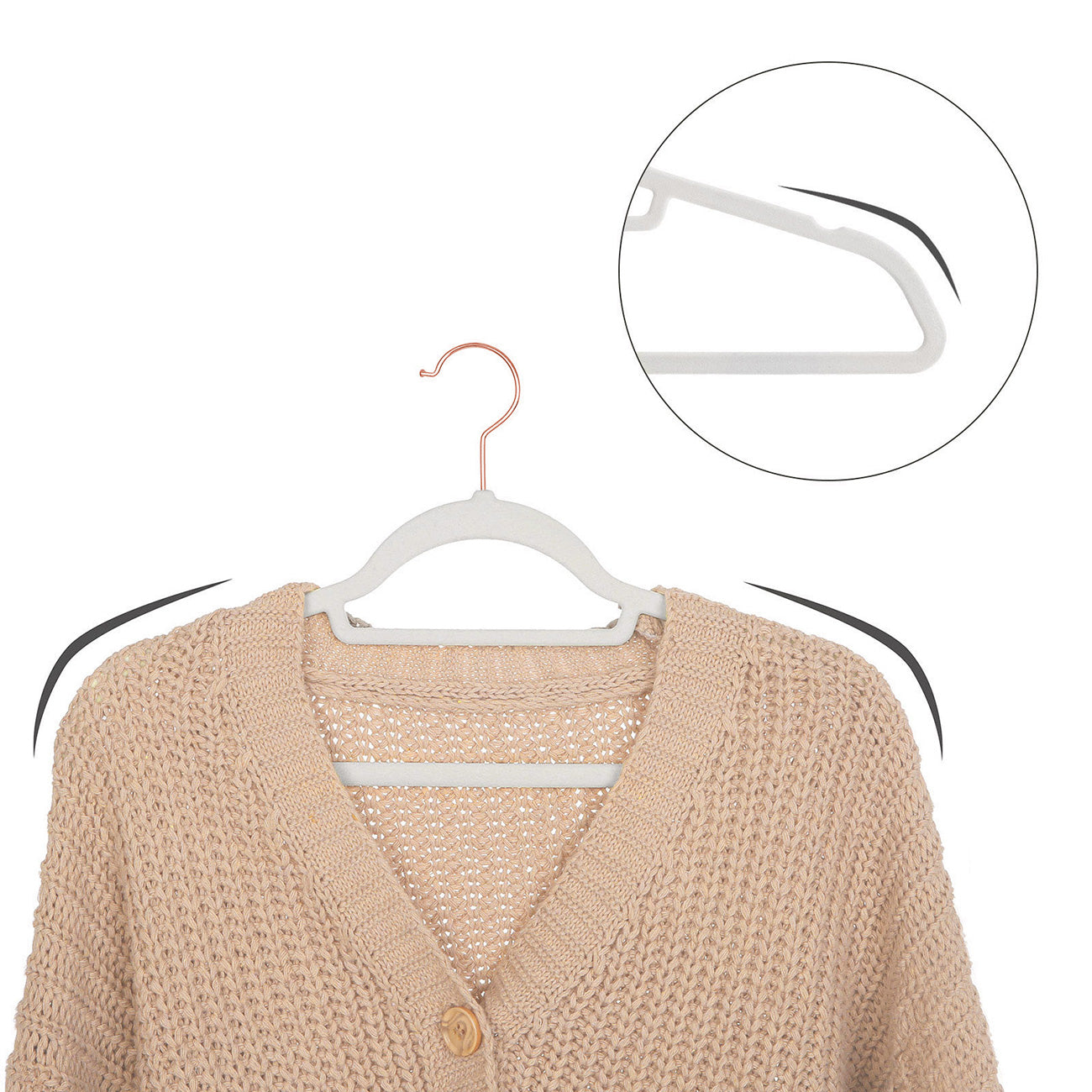 Non-Slip Velvet Clothes Hangers – Velvet – White – 30-Pack with Rose Gold Swivel Hooks