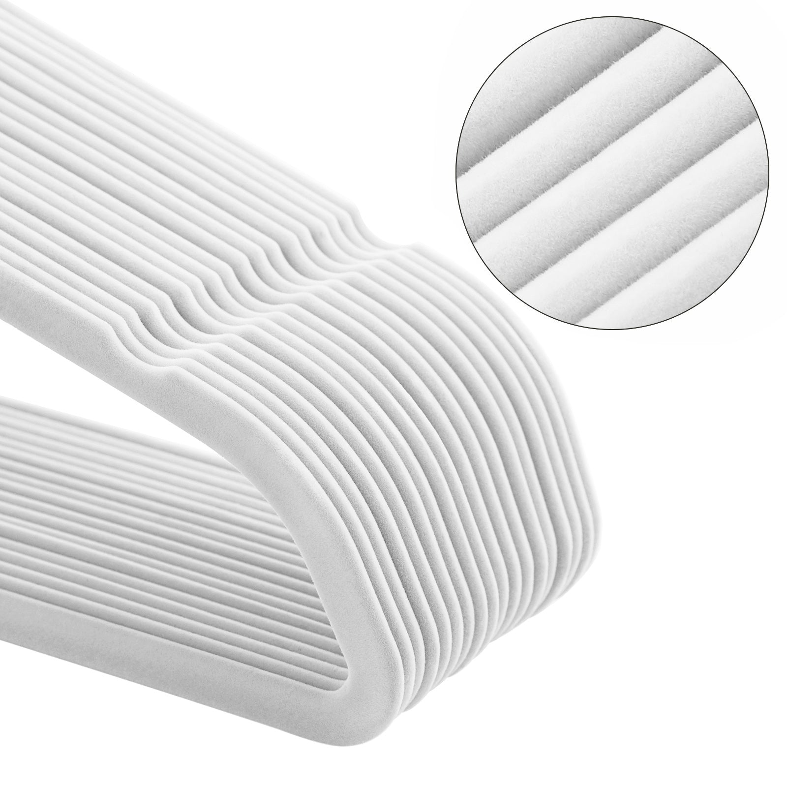Non-Slip Velvet Clothes Hangers – Velvet – White – 30-Pack with Rose Gold Swivel Hooks