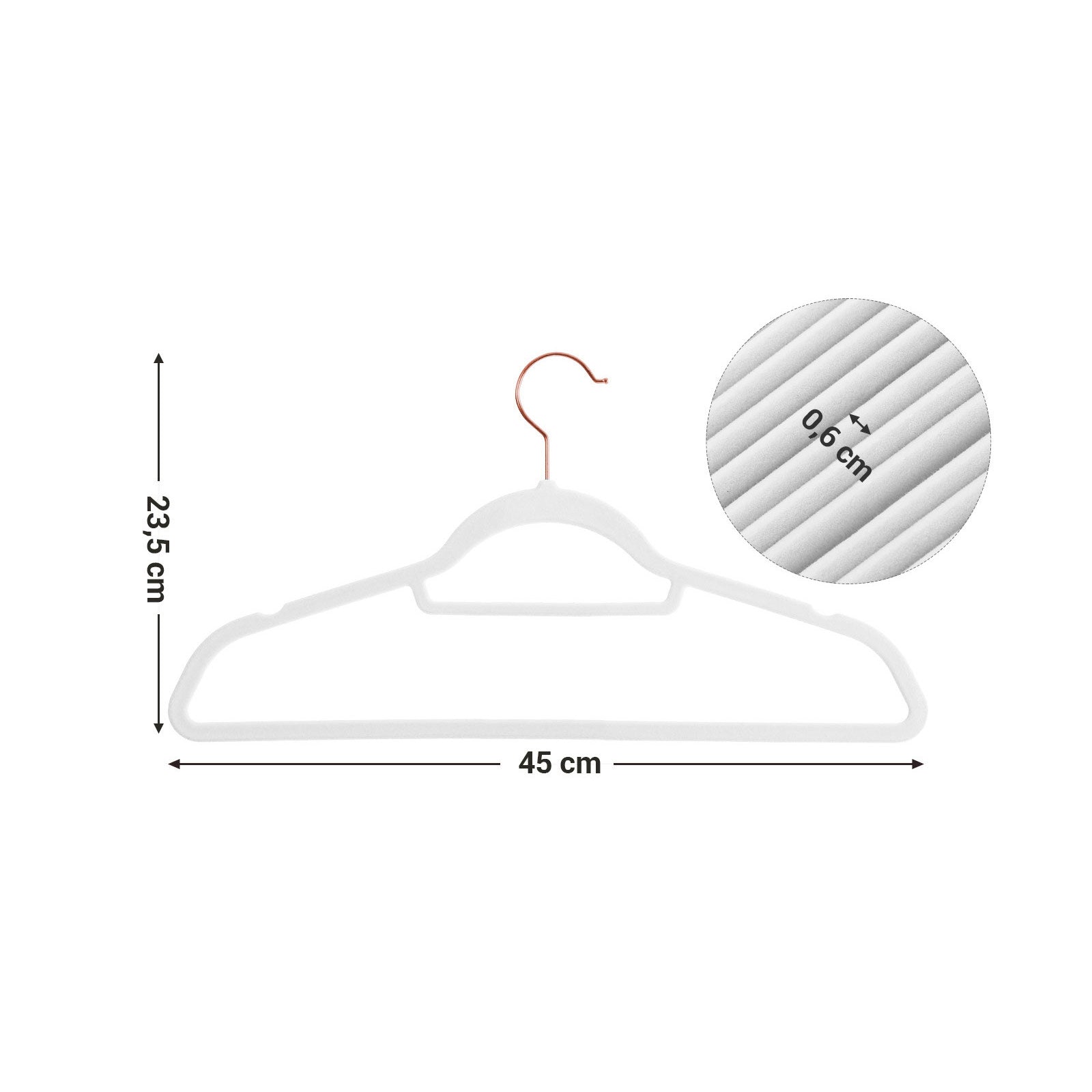 Non-Slip Velvet Clothes Hangers – Velvet – White – 30-Pack with Rose Gold Swivel Hooks