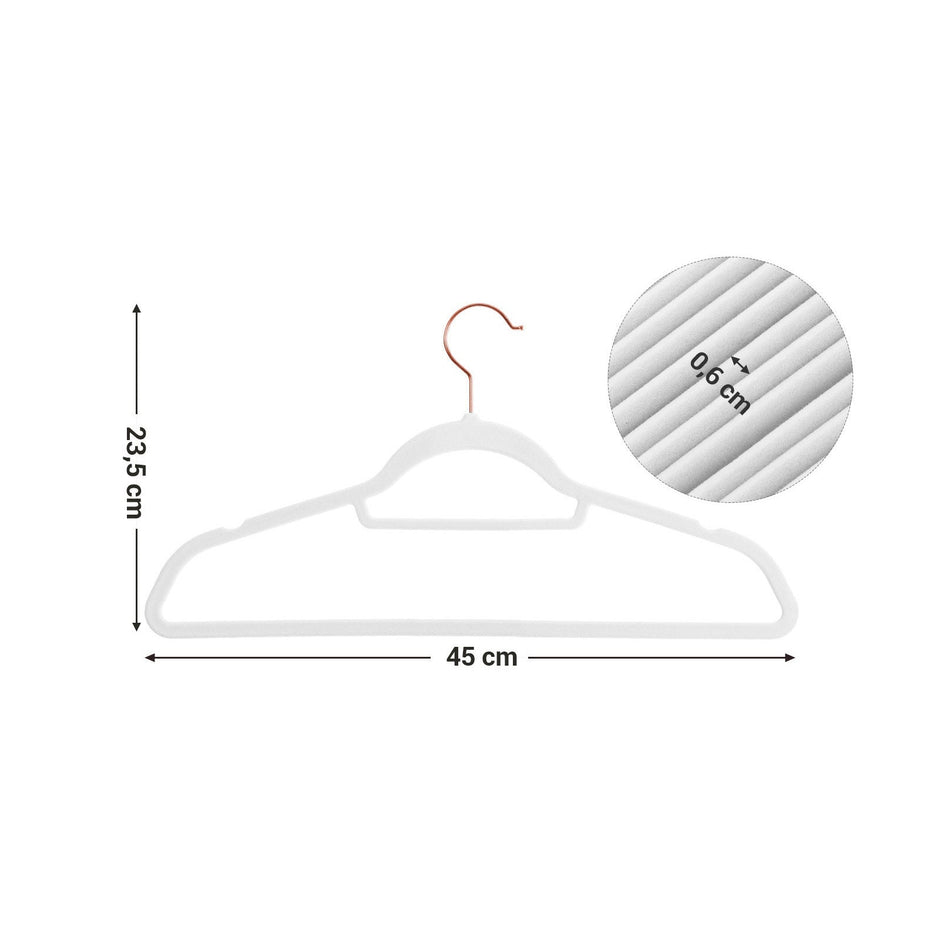 Non-Slip Velvet Clothes Hangers – Velvet – White – 30-Pack with Rose Gold Swivel Hooks