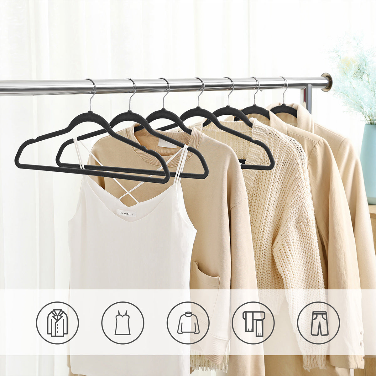 Set of 50 Velvet Non-Slip Clothes Hangers – Pink – Thin and Durable with 360° Swivel Hooks