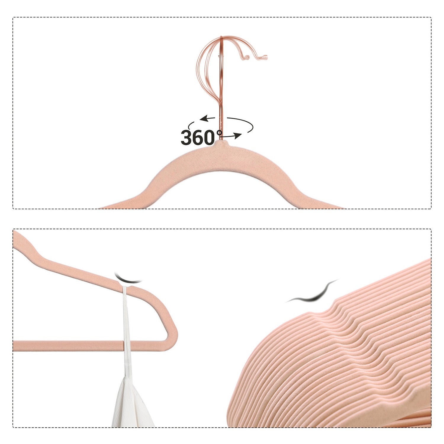 Set of 20 Velvet Hangers – Pink – Thin and Durable with 360° Swivel Hooks