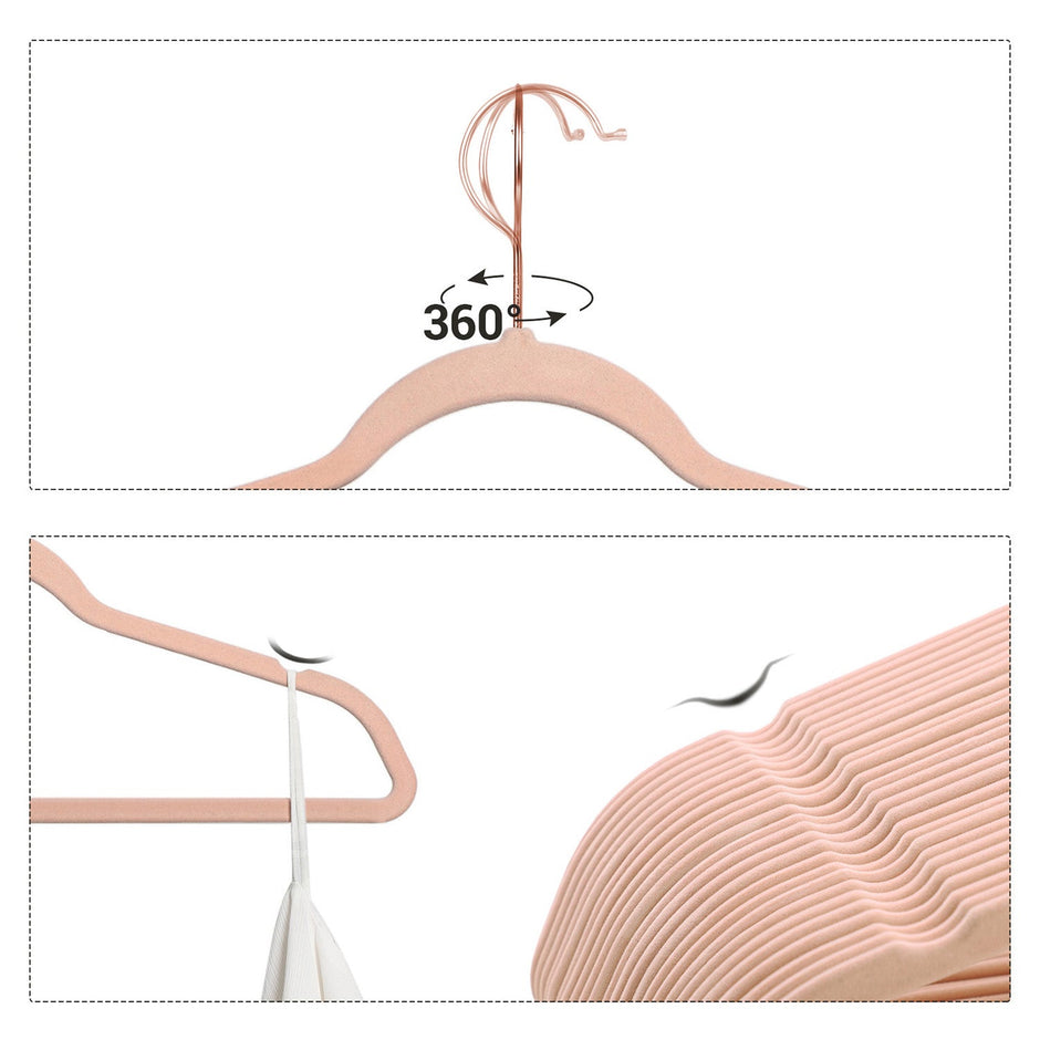 Set of 20 Velvet Hangers – Pink – Thin and Durable with 360° Swivel Hooks