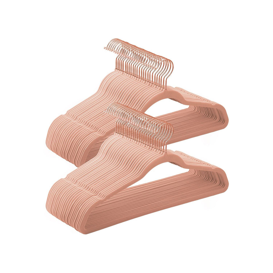 Set of 50 Velvet Hangers – Velvet – Pink and Rose Gold – 360° Swivel Hooks, Thin and Durable