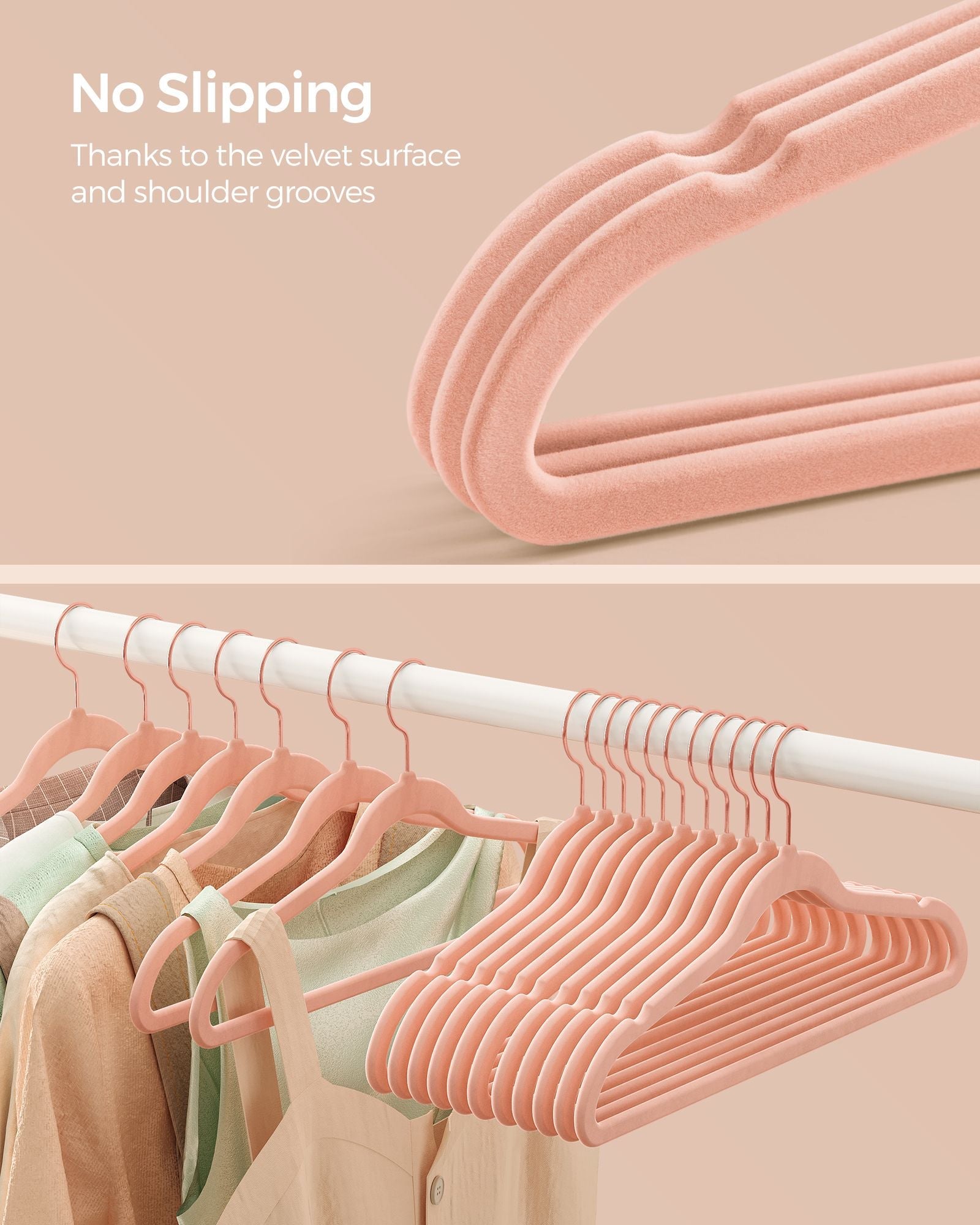 Set of 50 Velvet Hangers – Velvet – Pink and Rose Gold – 360° Swivel Hooks, Thin and Durable