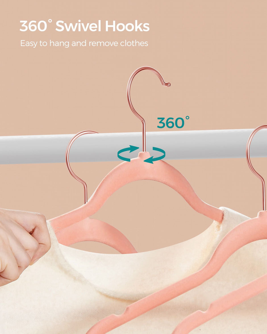 Set of 50 Velvet Hangers – Velvet – Pink and Rose Gold – 360° Swivel Hooks, Thin and Durable