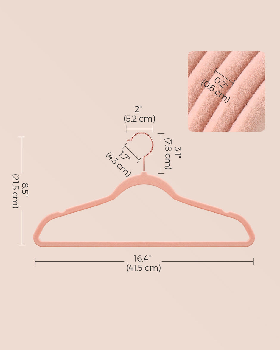 Set of 50 Velvet Hangers – Velvet – Pink and Rose Gold – 360° Swivel Hooks, Thin and Durable
