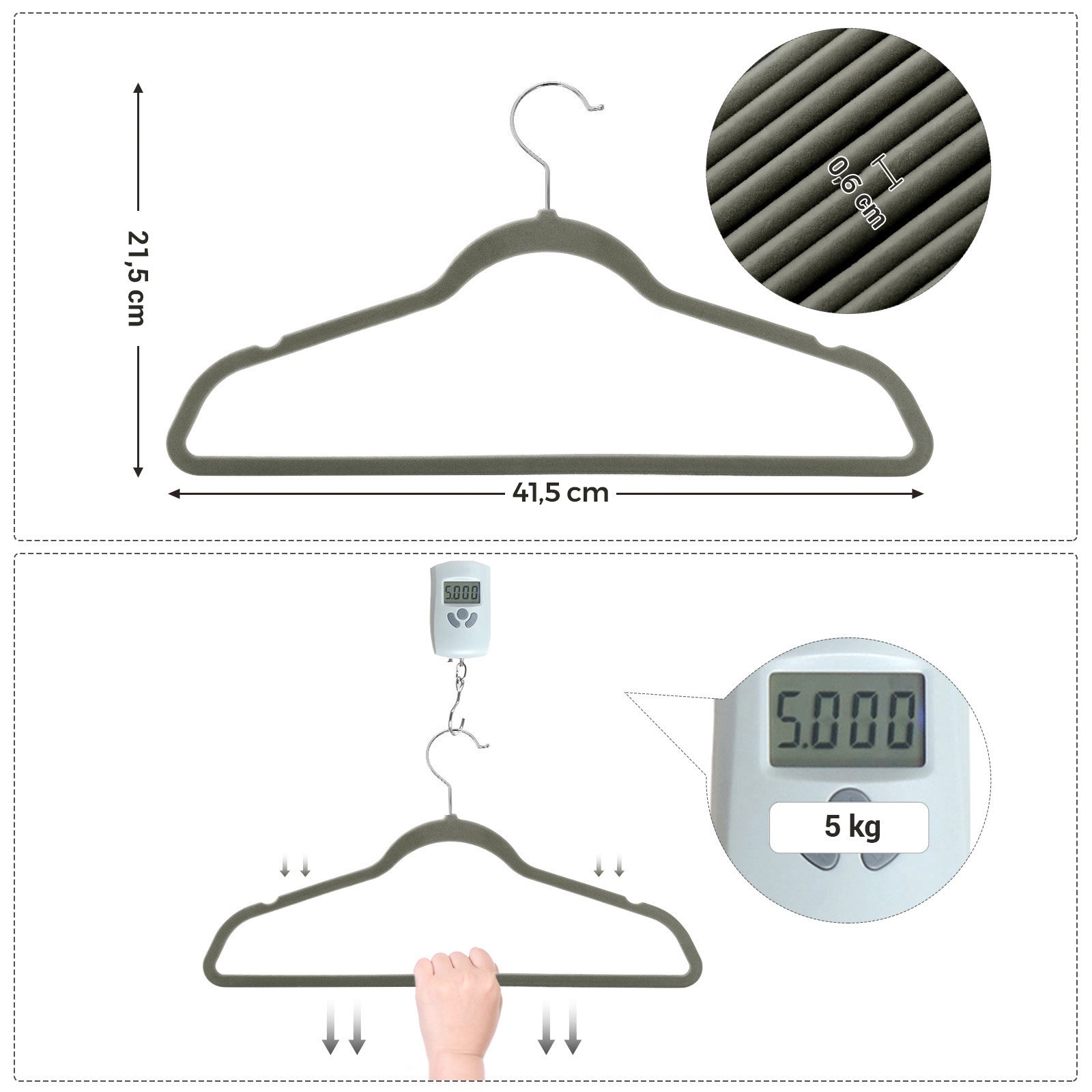 50 Velvet Non-Slip Coat Hangers – Grey – Durable Thin Design with 360° Swivel Hooks