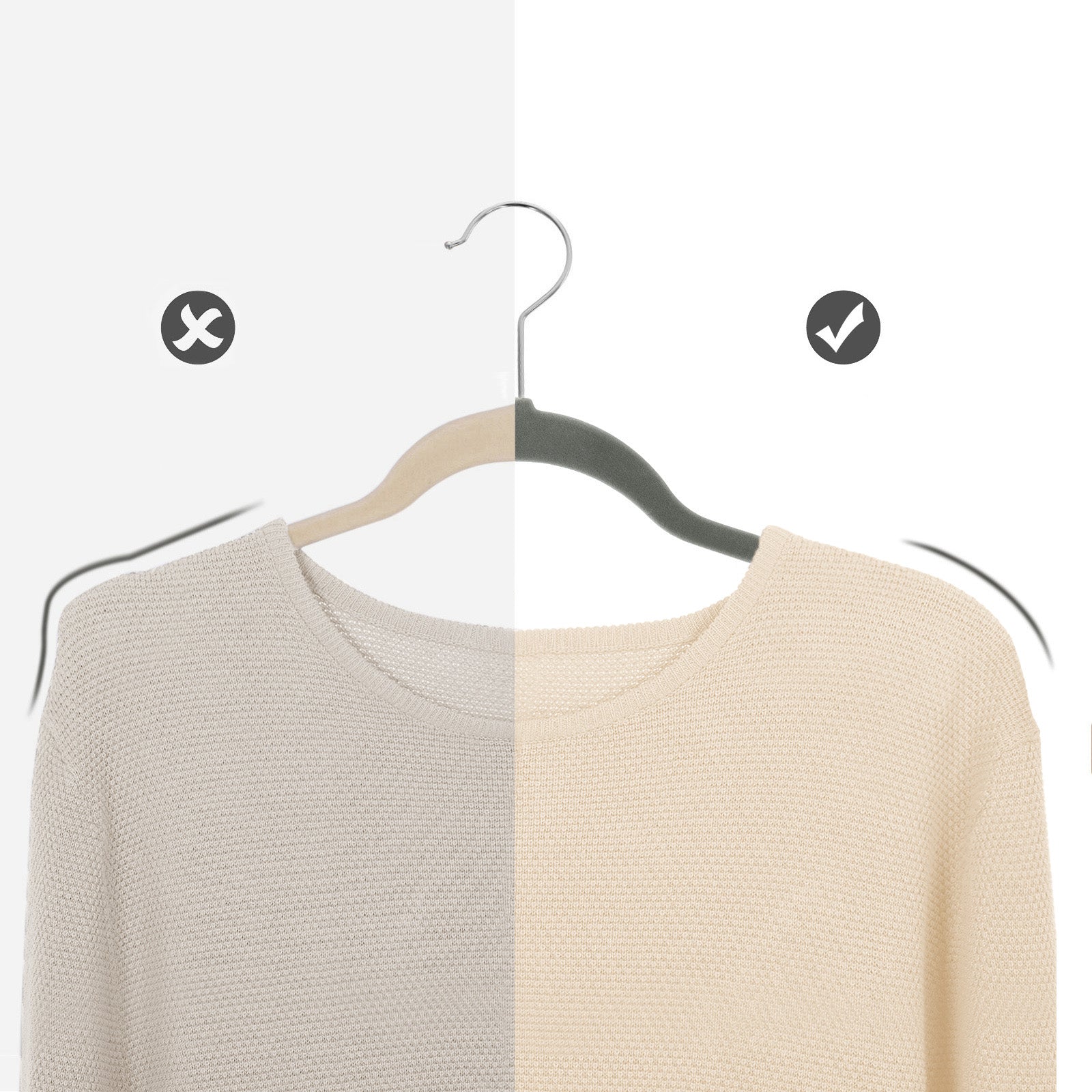 50 Velvet Non-Slip Coat Hangers – Grey – Durable Thin Design with 360° Swivel Hooks
