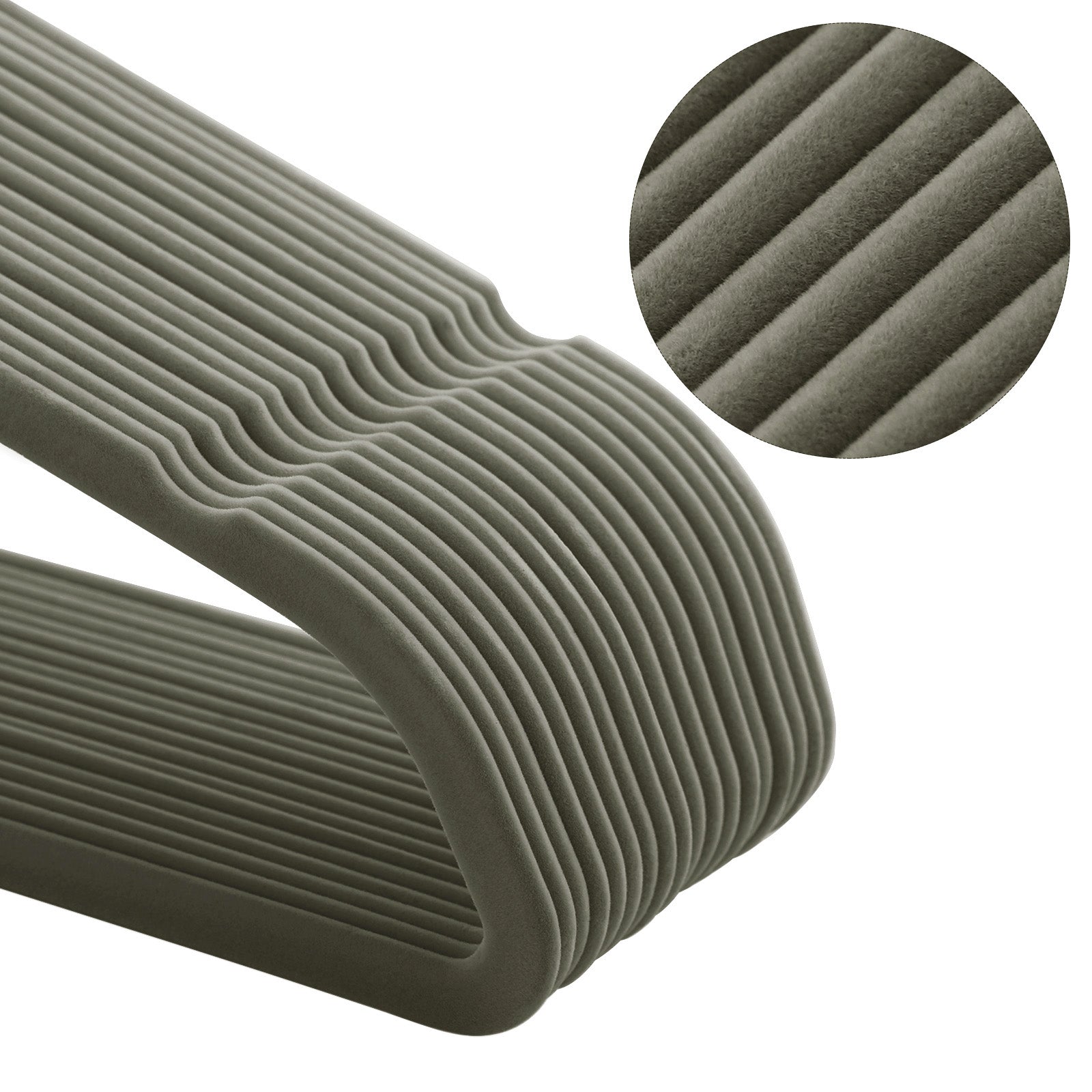 50 Velvet Non-Slip Coat Hangers – Grey – Durable Thin Design with 360° Swivel Hooks