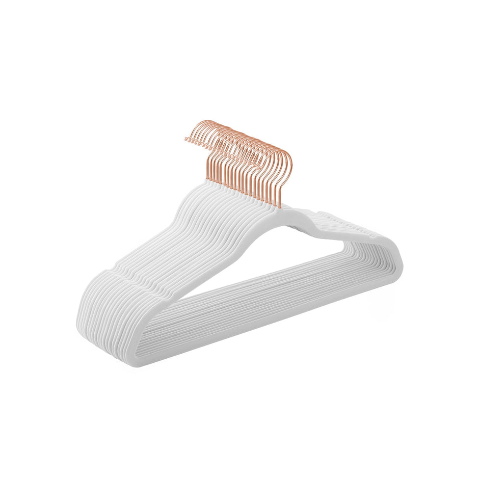 Set of 20 Velvet Hangers – White – 360° Swivel Hooks – Thin and Durable