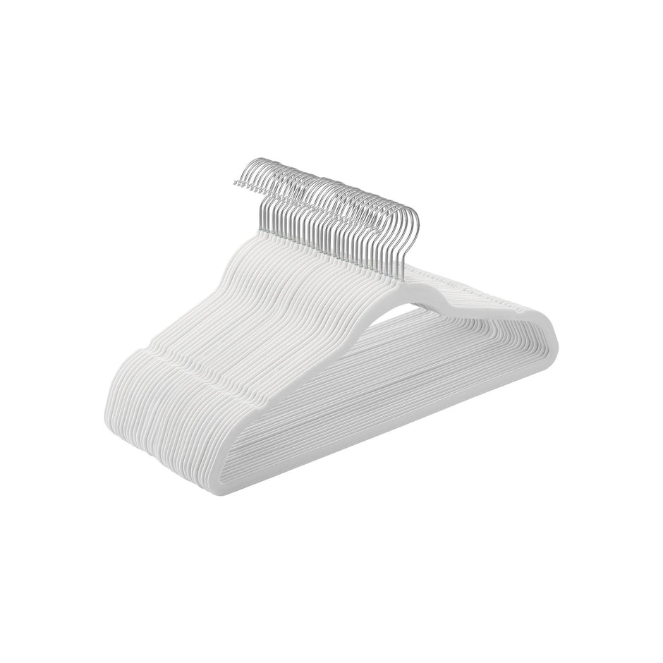 Set of 30 Velvet Hangers – White – Space-Saving Design – 360° Swivel Hooks