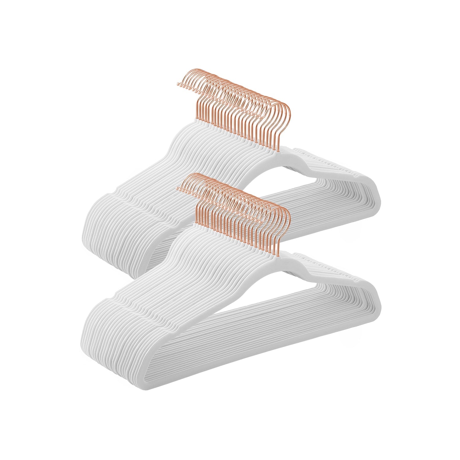 Set of 50 Velvet Hangers – Velvet – White and Rose Gold – 360° Swivel Hooks, Thin and Durable