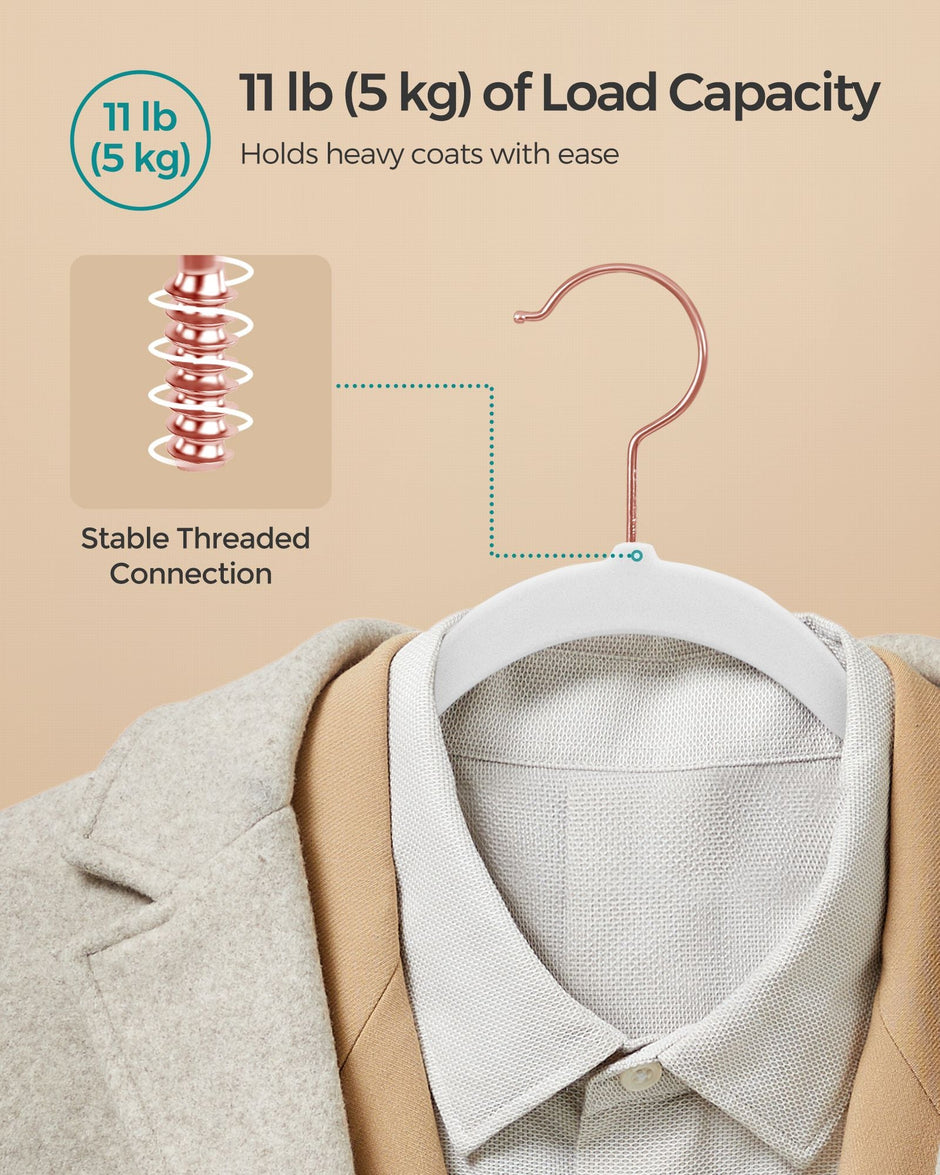 Set of 50 Velvet Hangers – Velvet – White and Rose Gold – 360° Swivel Hooks, Thin and Durable