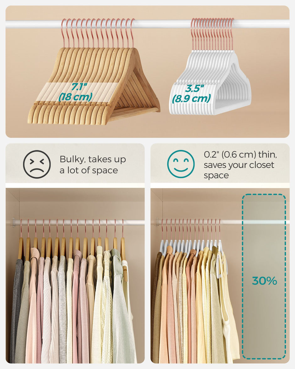 Set of 50 Velvet Hangers – Velvet – White and Rose Gold – 360° Swivel Hooks, Thin and Durable