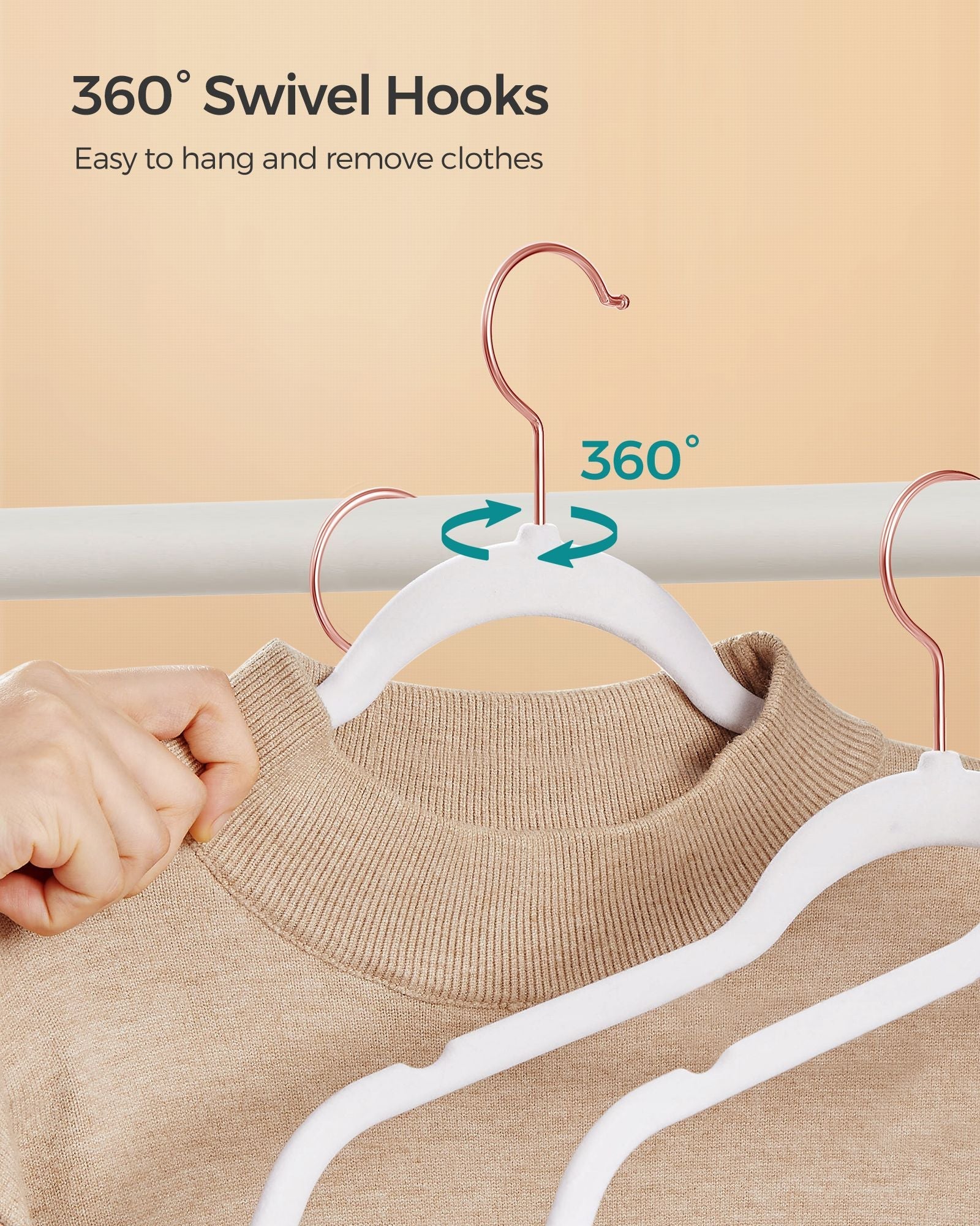 Set of 50 Velvet Hangers – Velvet – White and Rose Gold – 360° Swivel Hooks, Thin and Durable