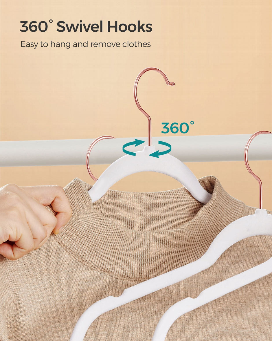 Set of 50 Velvet Hangers – Velvet – White and Rose Gold – 360° Swivel Hooks, Thin and Durable