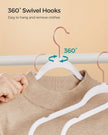 Set of 50 Velvet Hangers – Velvet – White and Rose Gold – 360° Swivel Hooks, Thin and Durable