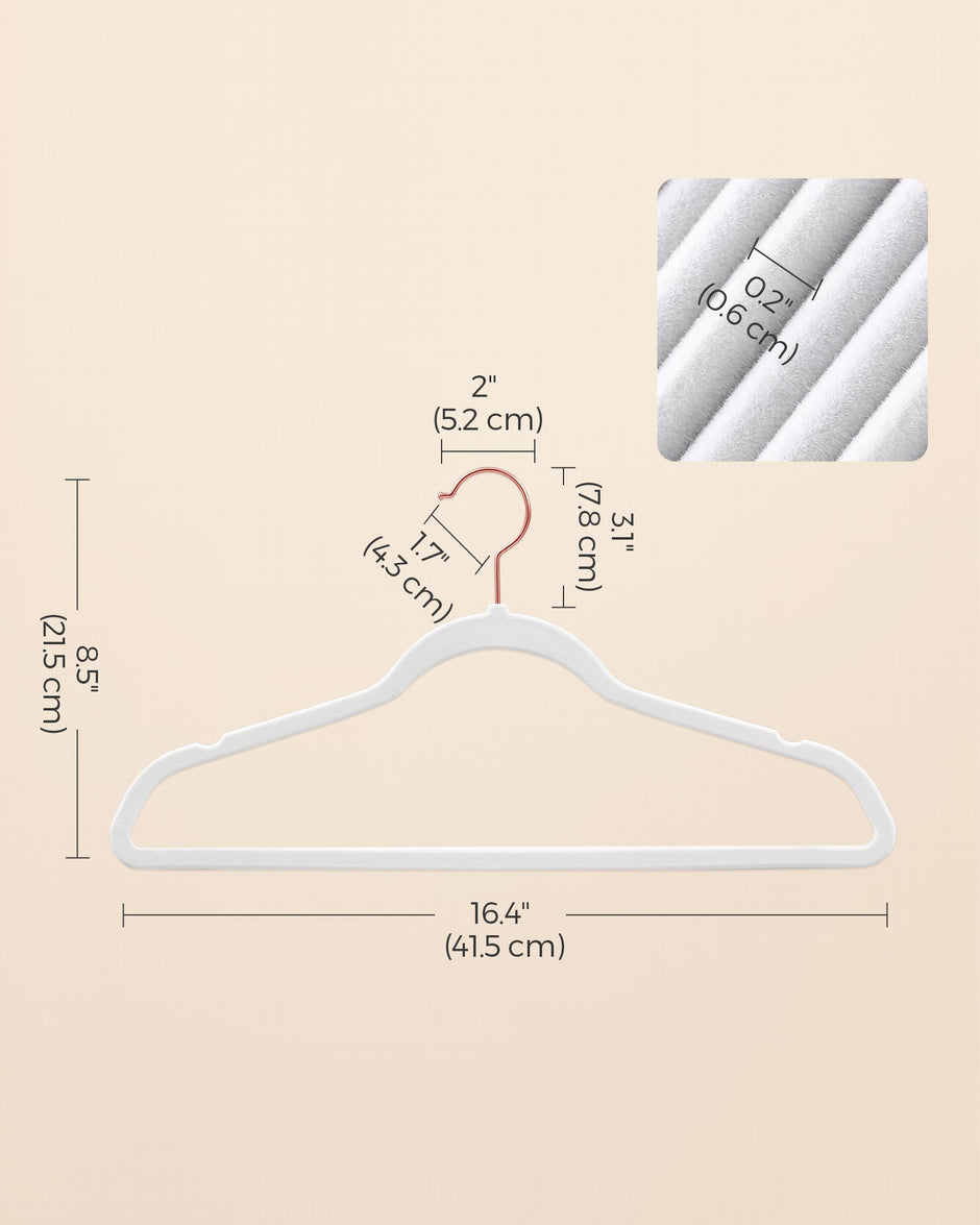 Set of 50 Velvet Hangers – Velvet – White and Rose Gold – 360° Swivel Hooks, Thin and Durable