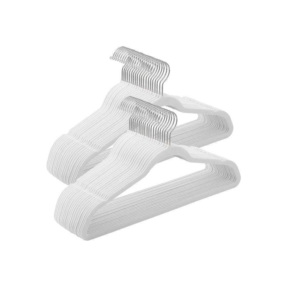 Set of 50 Velvet Non-Slip Hangers – White – Durable with 360° Swivel Hooks