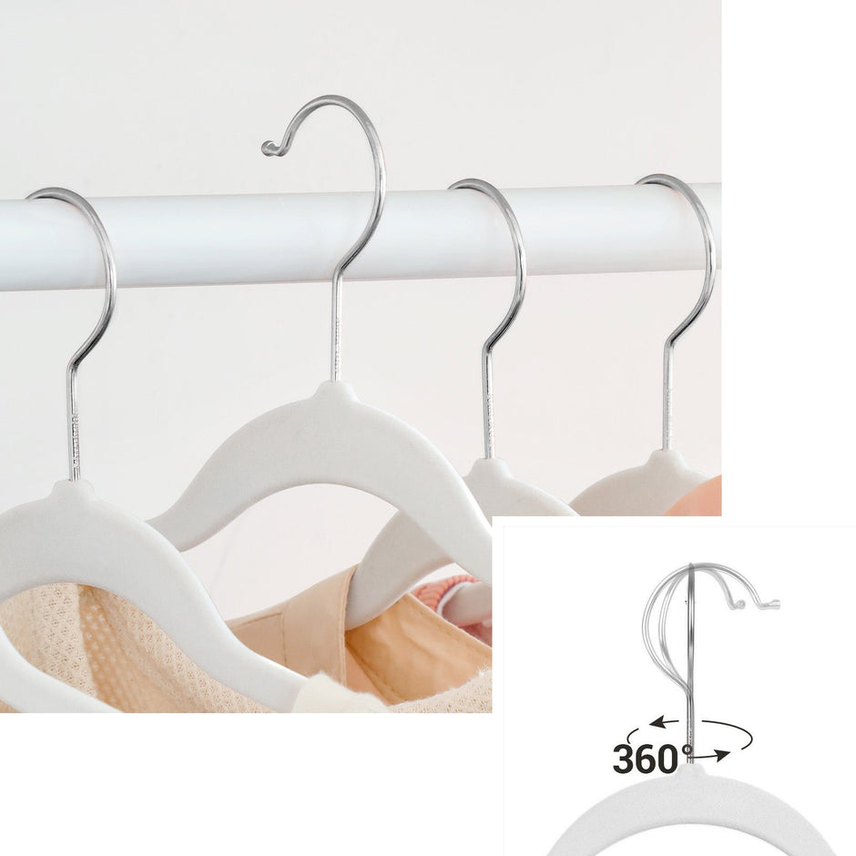 Set of 50 Velvet Non-Slip Hangers – White – Durable with 360° Swivel Hooks