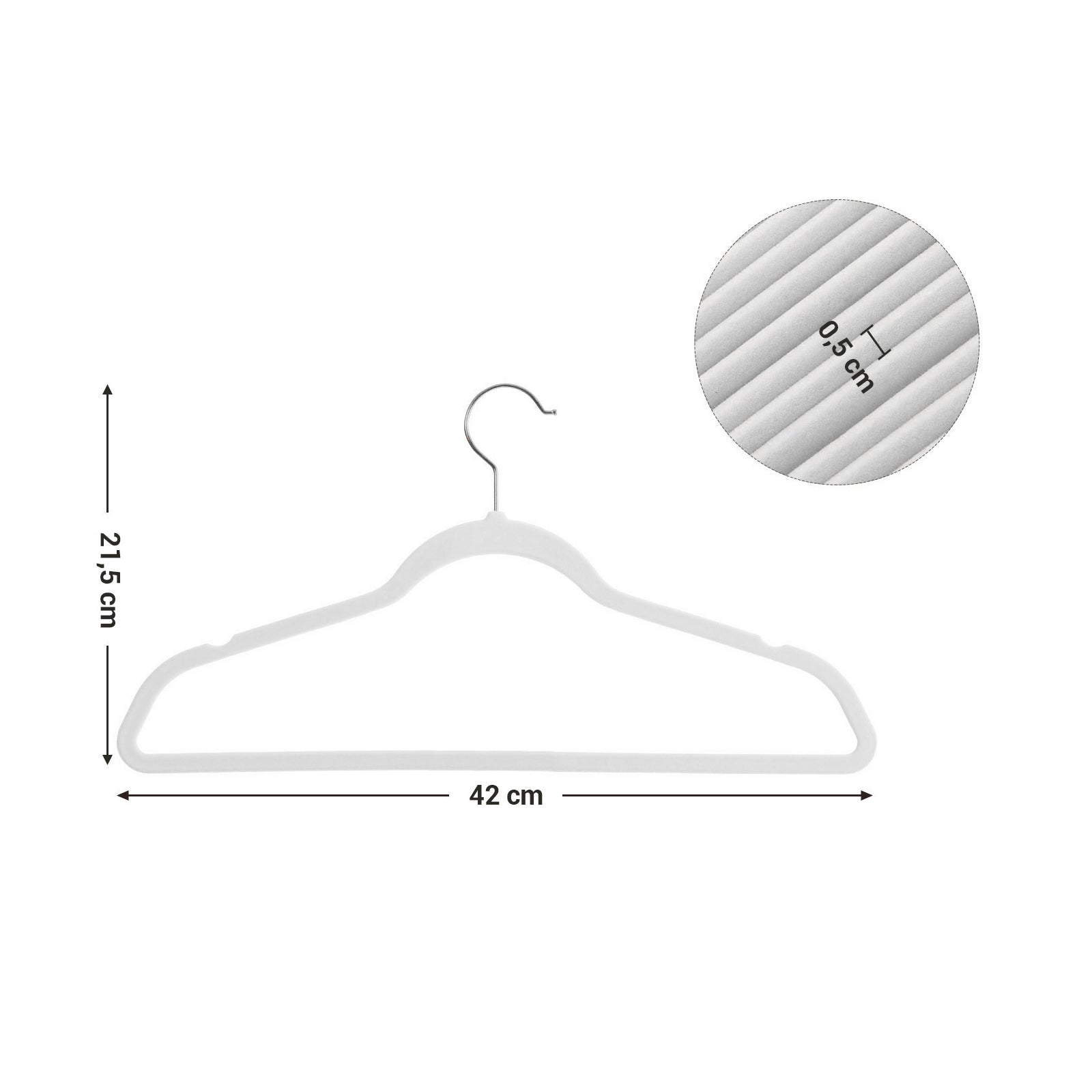 Set of 50 Velvet Non-Slip Hangers – White – Durable with 360° Swivel Hooks