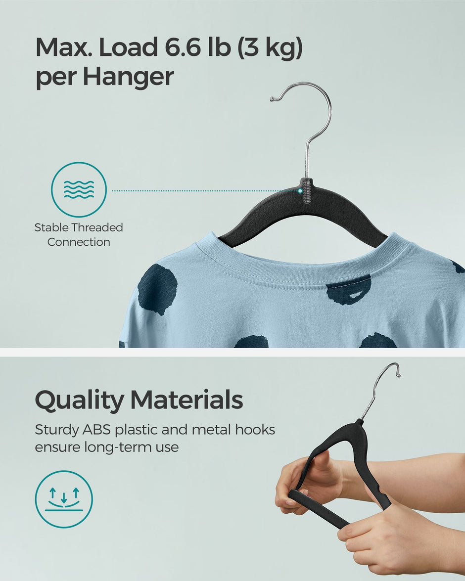 Pack of 50 Velvet Baby Hangers – Ink Black – Non-Slip Design with Silver Hooks