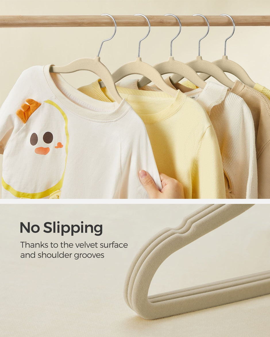 Velvet Baby Hangers – Sand Beige – Pack of 50 – Non-Slip Design