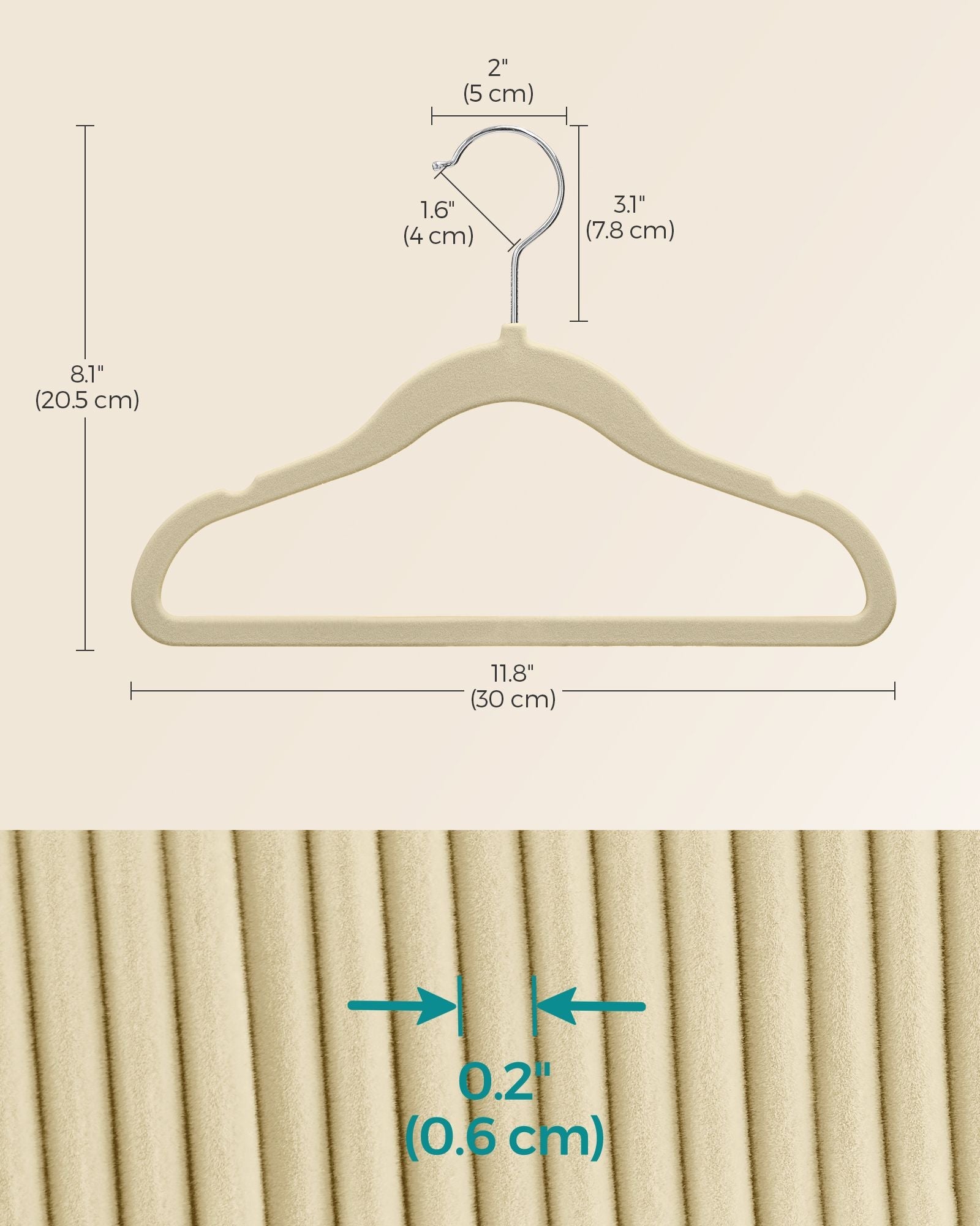 Velvet Baby Hangers – Sand Beige – Pack of 50 – Non-Slip Design