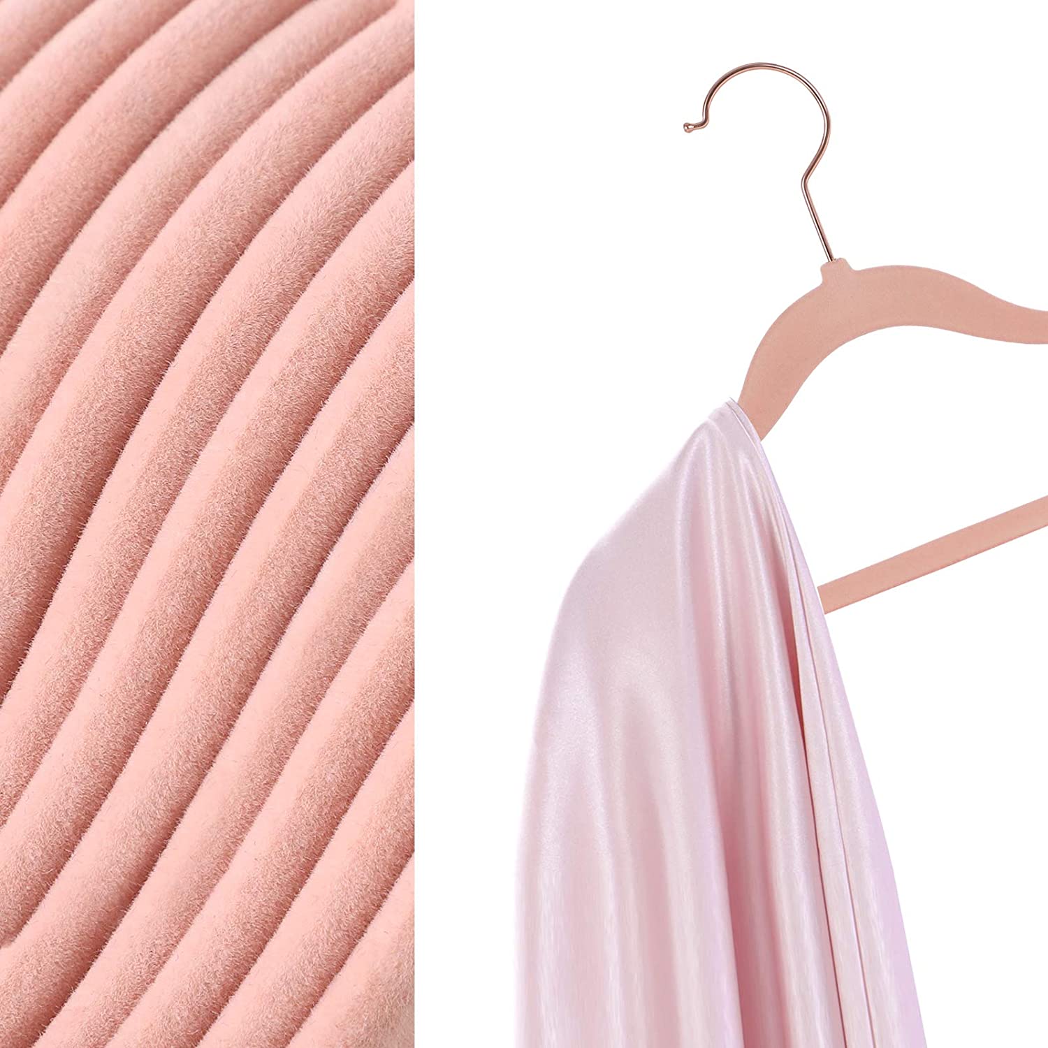Baby Hangers – Velvet – Light Pink – Pack of 50 with Rose Gold Hooks