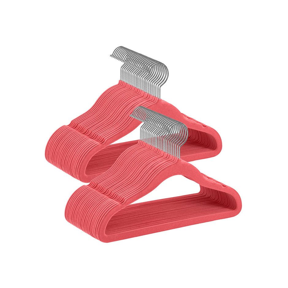 Pack of 50 Velvet Baby Hangers – Velvet – Strawberry Red – Non-Slip Design with Rose Gold Hooks