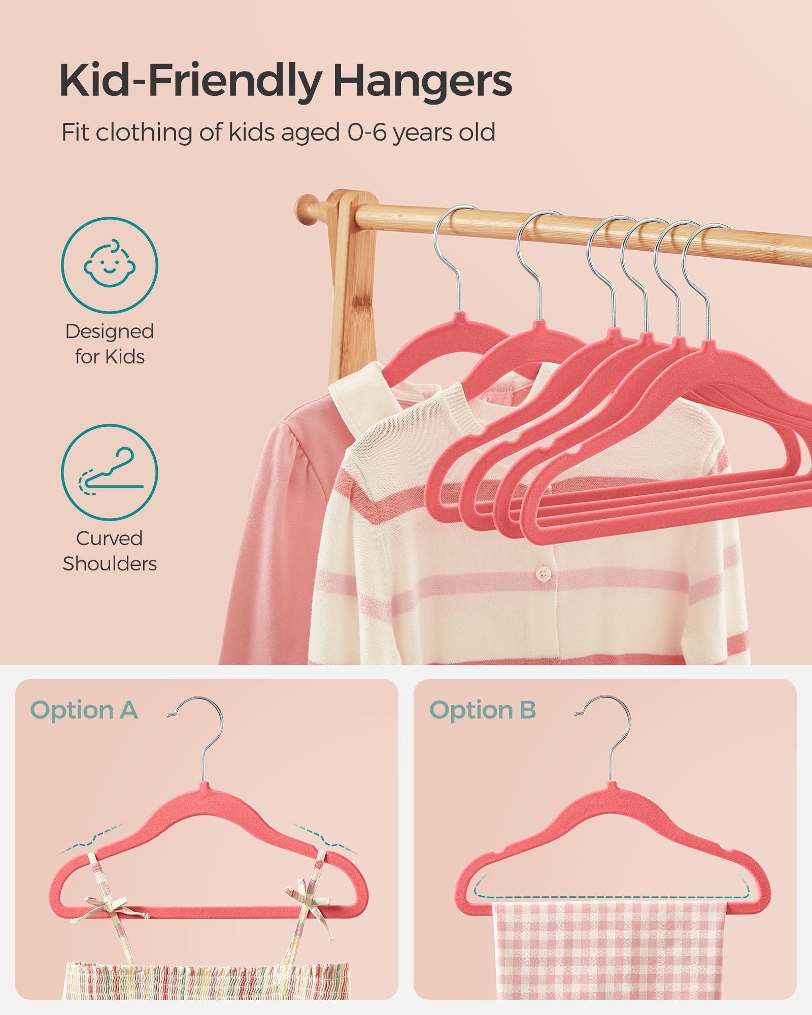 Pack of 50 Velvet Baby Hangers – Velvet – Strawberry Red – Non-Slip Design with Rose Gold Hooks