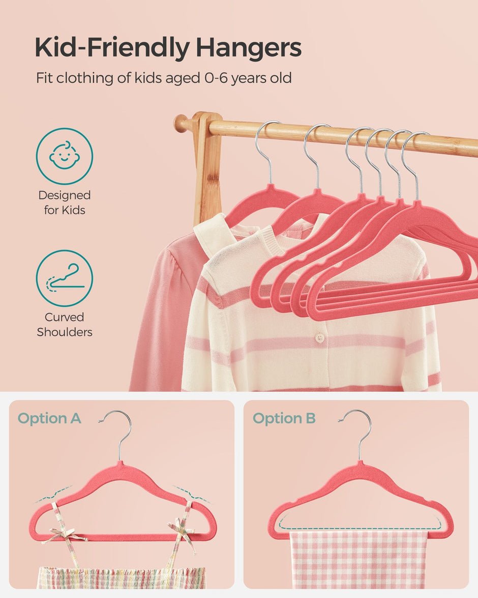 Pack of 50 Velvet Baby Hangers – Velvet – Strawberry Red – Non-Slip Design with Rose Gold Hooks