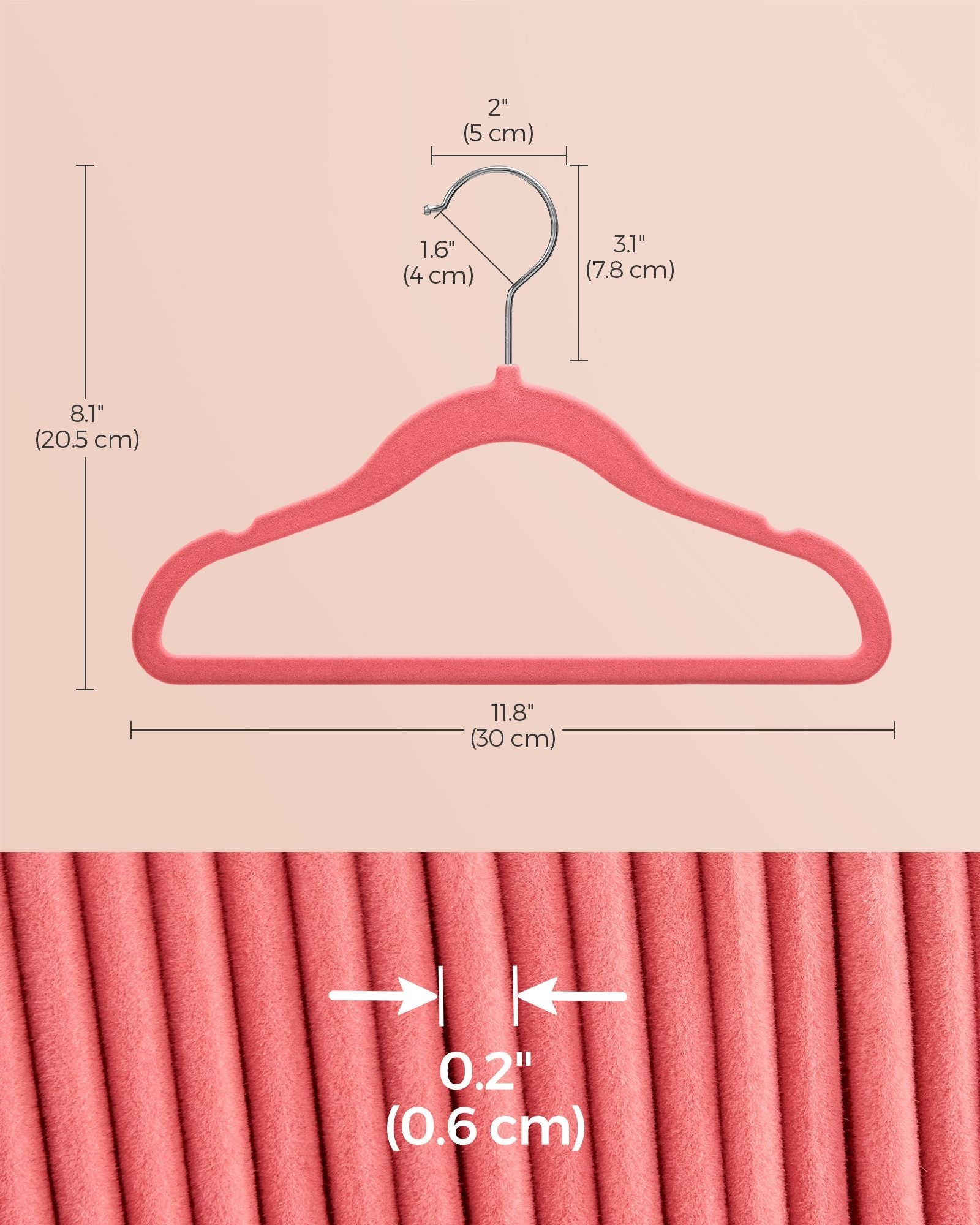 Pack of 50 Velvet Baby Hangers – Velvet – Strawberry Red – Non-Slip Design with Rose Gold Hooks
