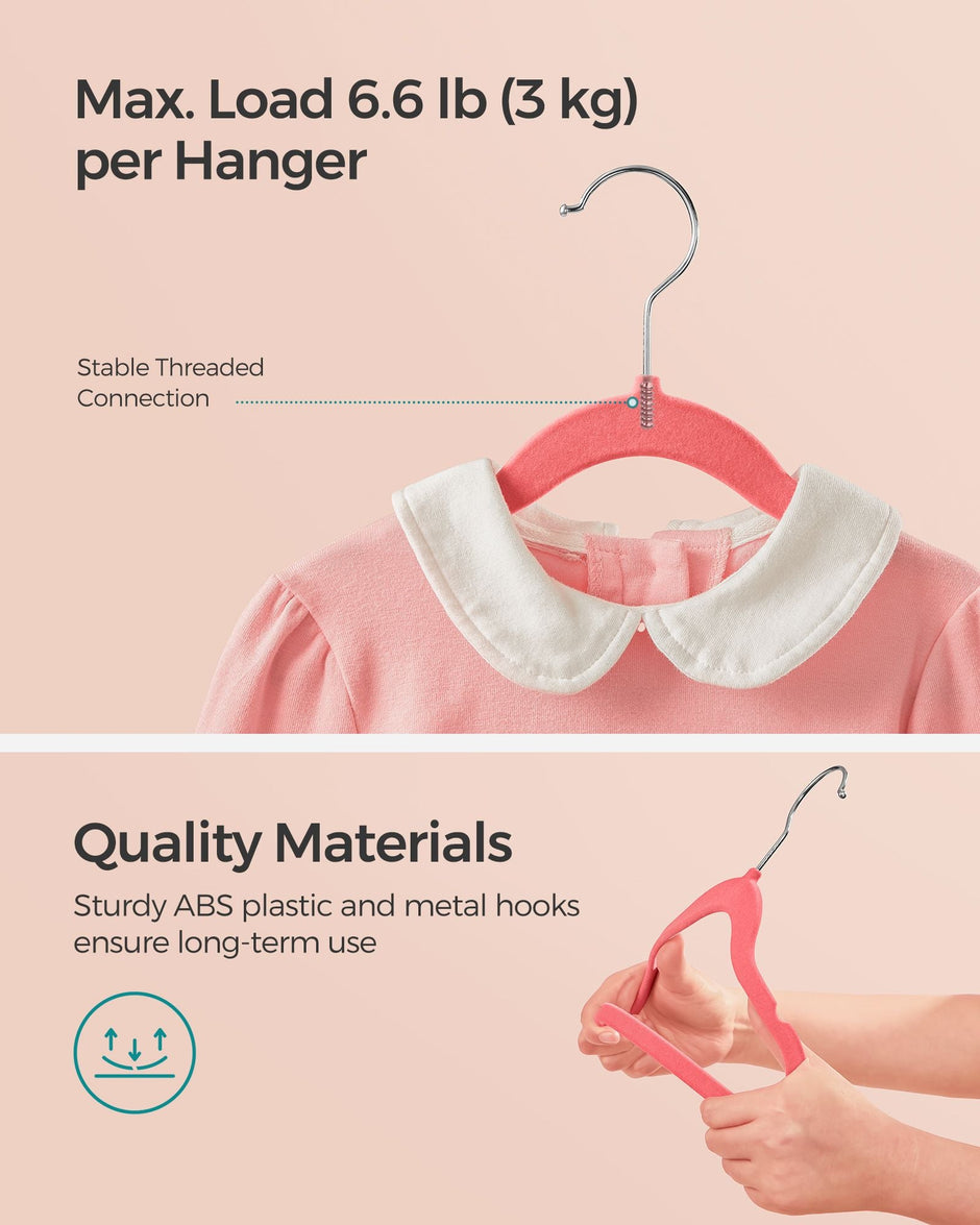 Pack of 50 Velvet Baby Hangers – Velvet – Strawberry Red – Non-Slip Design with Rose Gold Hooks