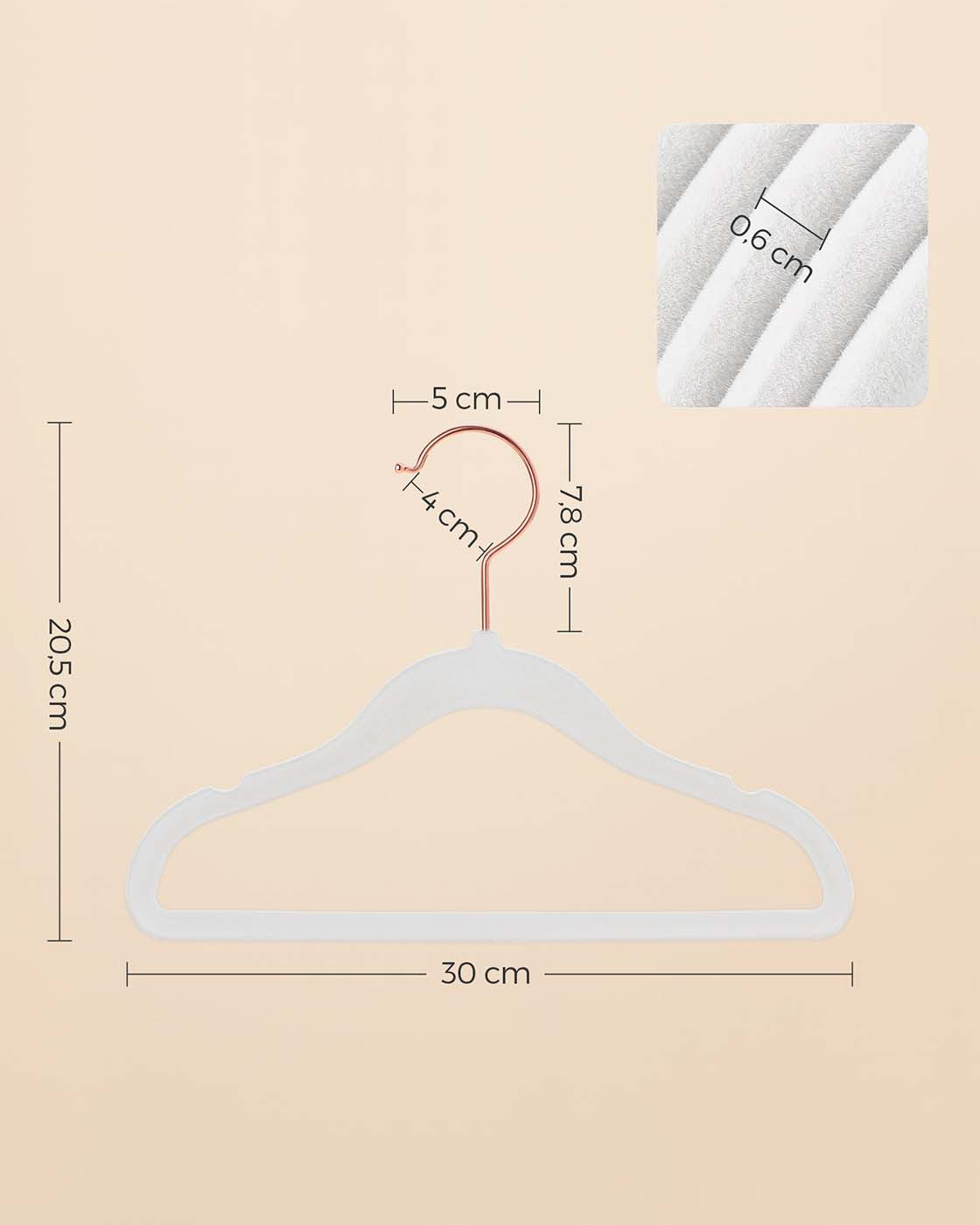 Set of 50 Velvet Small Hangers – White – Non-Slip – Designed for Children's Clothing with Rose Gold Hooks