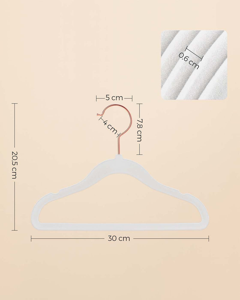 Set of 50 Velvet Small Hangers – White – Non-Slip – Designed for Children's Clothing with Rose Gold Hooks