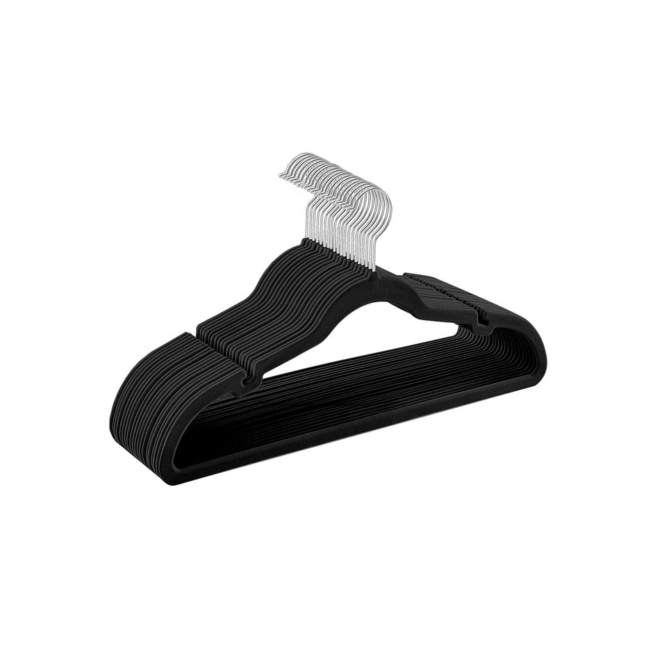 Velvet Hangers – Velvet – Ink Black – Non-Slip Design with Shoulder Notches and Trouser Bar – Pack of 20