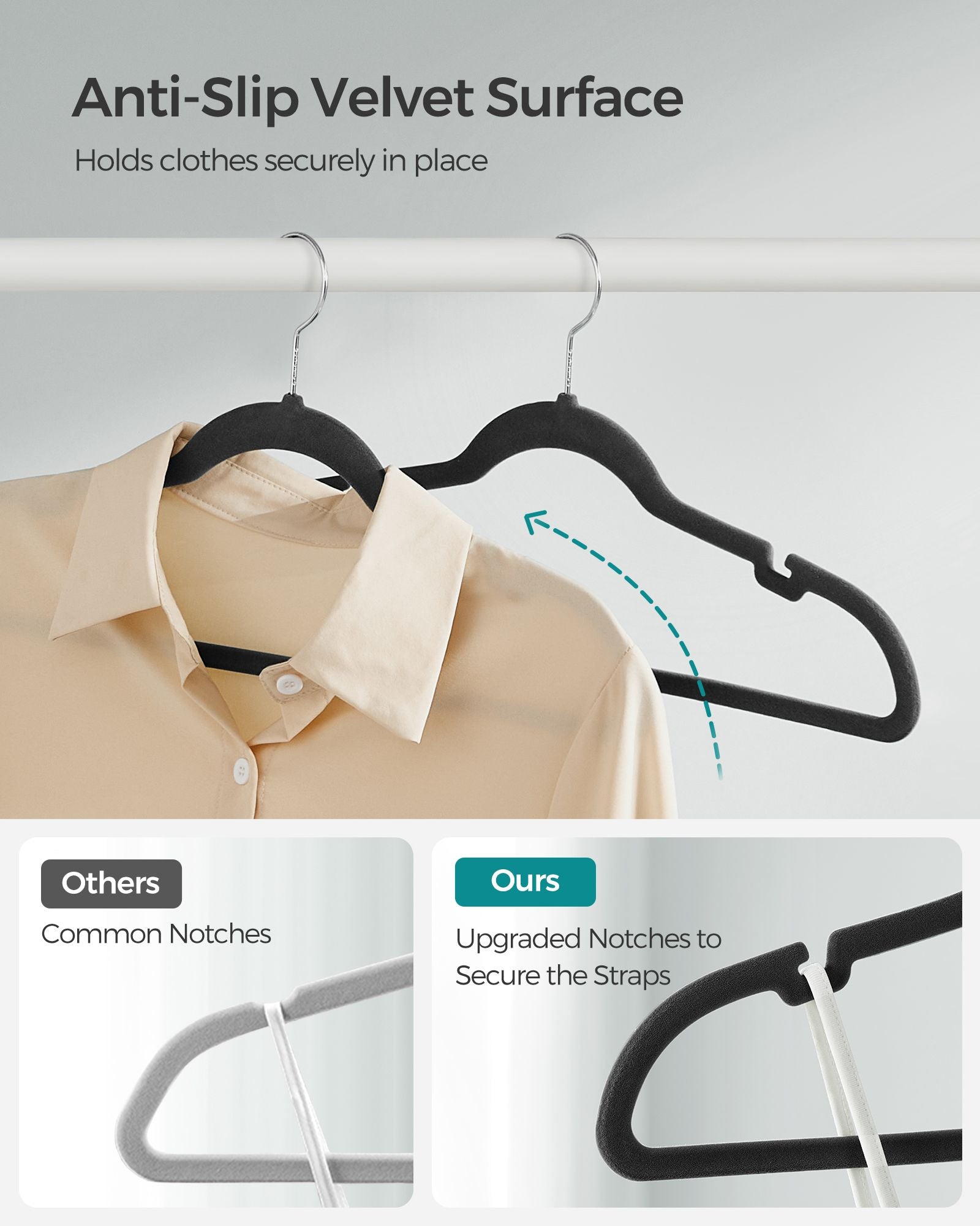 Velvet Hangers – Velvet – Ink Black – Non-Slip Design with Shoulder Notches and Trouser Bar – Pack of 20