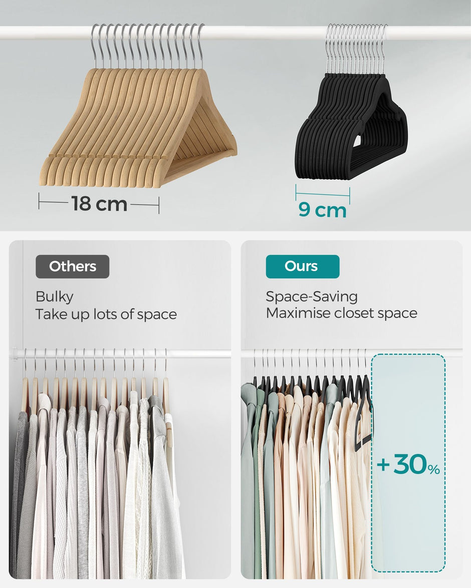 Velvet Hangers – Velvet – Ink Black – Non-Slip Design with Shoulder Notches and Trouser Bar – Pack of 20