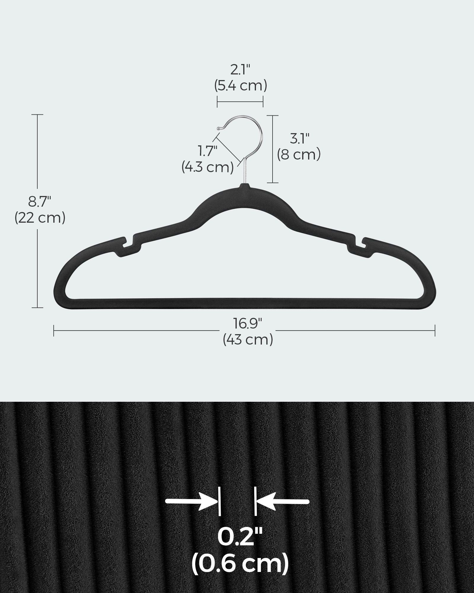 Velvet Hangers – Velvet – Ink Black – Non-Slip Design with Shoulder Notches and Trouser Bar – Pack of 20