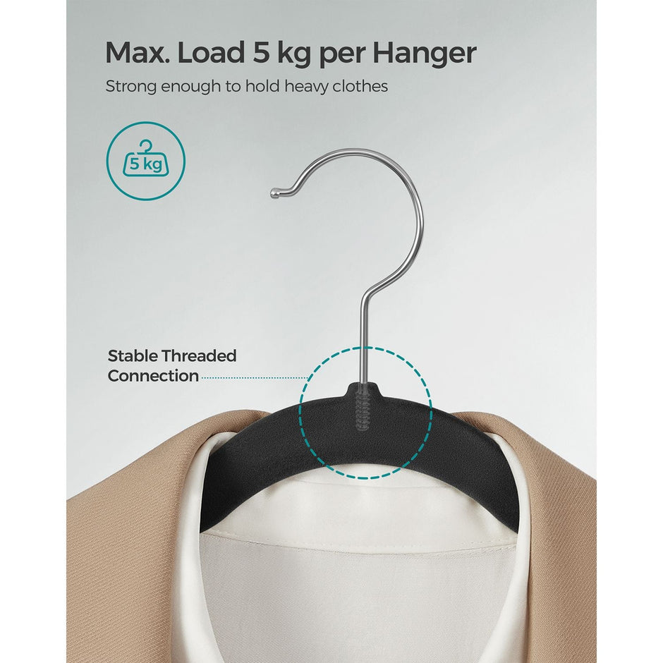 Velvet Hangers – Black – Non-Slip Design with Shoulder Notches and Trouser Bar – 30-Pack