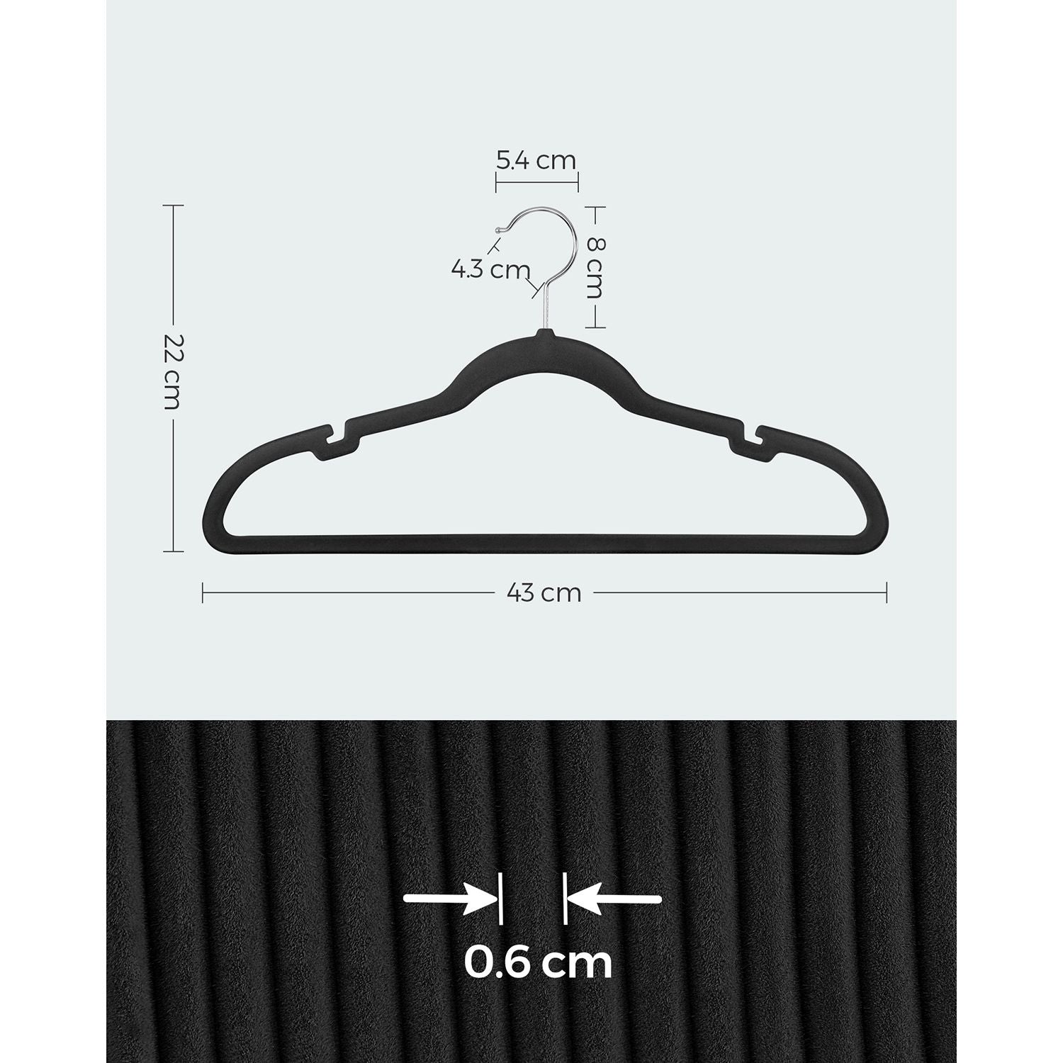 Velvet Hangers – Black – Non-Slip Design with Shoulder Notches and Trouser Bar – 30-Pack