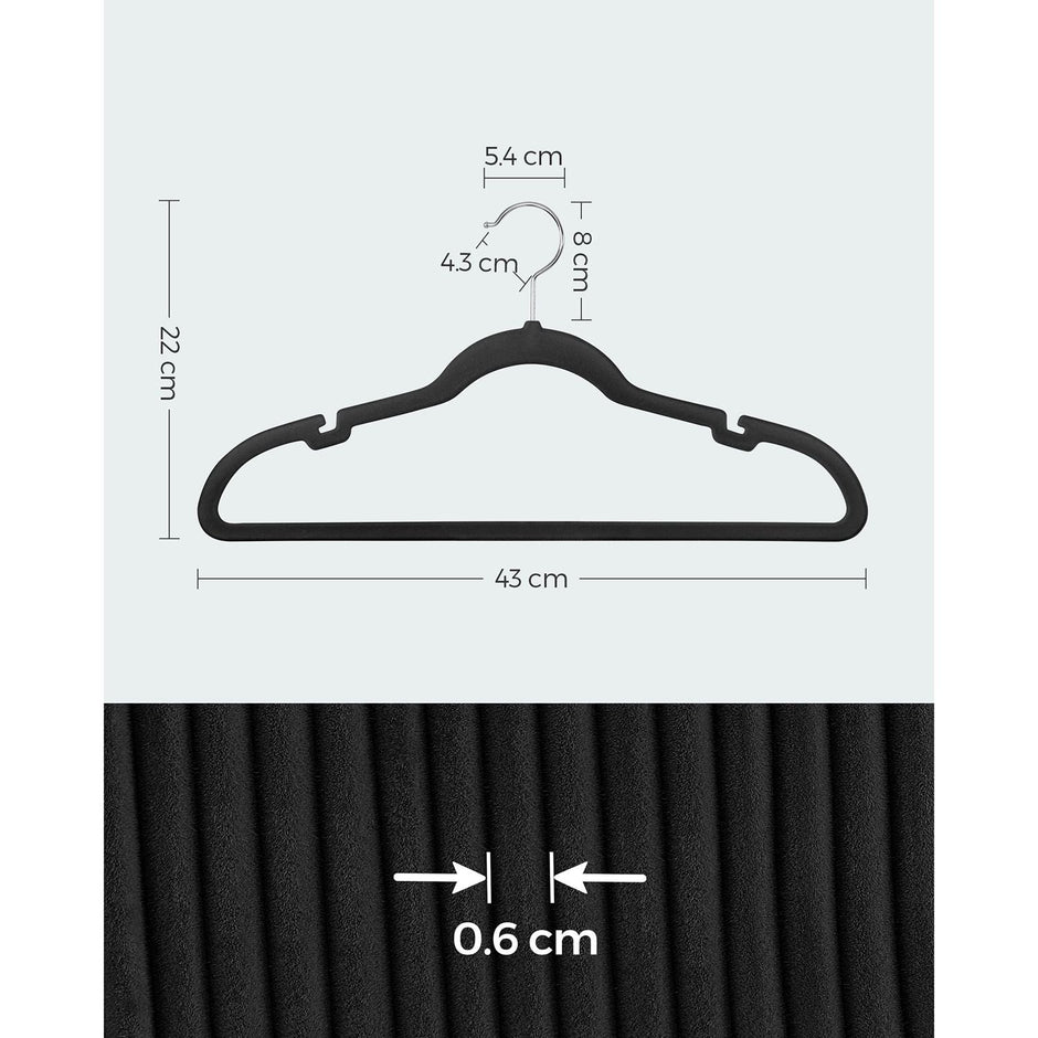 Velvet Hangers – Black – Non-Slip Design with Shoulder Notches and Trouser Bar – 30-Pack