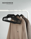 Velvet Hangers – Black – Non-Slip Design, Shoulder Notches, Trouser Bar, 360° Swivel Hook, Pack of 50