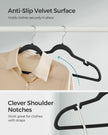 Velvet Hangers – Black – Non-Slip Design, Shoulder Notches, Trouser Bar, 360° Swivel Hook, Pack of 50